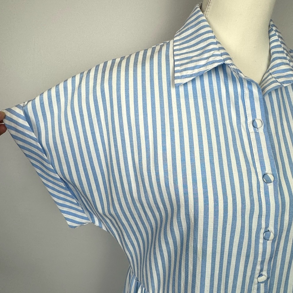 Aqua Bloomingdales Tiered Short Sleeve Shirtdress Blue White Stripes Small - Picture 7 of 9